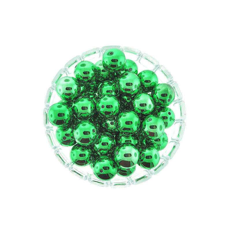 SALE Round Resin Beads 20mm - Metallic Green - 10 Beads - LBD2160
