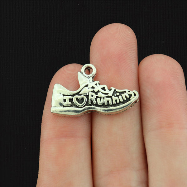 2 I Love Running Shoe Antique Silver Tone Charms - SC904