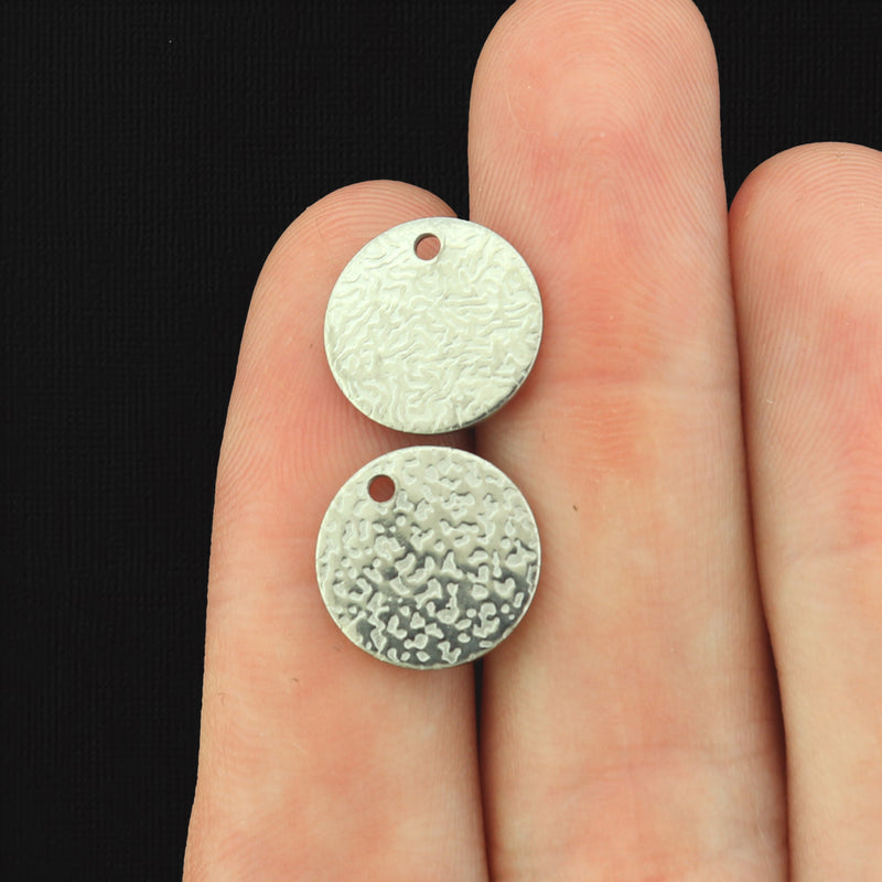 Stainless Steel Earrings - Textured Round Stud Bases - 12mm x 1mm - 4 Pieces 2 Pairs - ER096