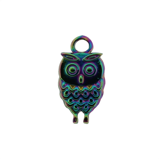 Owl Rainbow Electroplated Stainless Steel Charm - SSP049