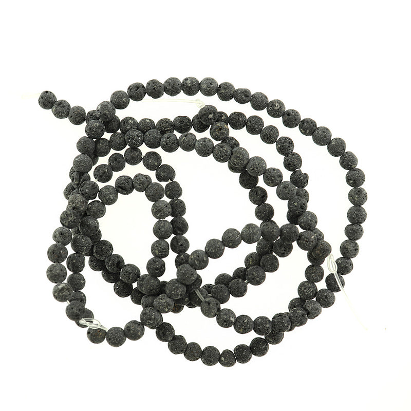 Round Natural Lava Beads 4mm - Black - 1 Strand 95 Beads - BD028