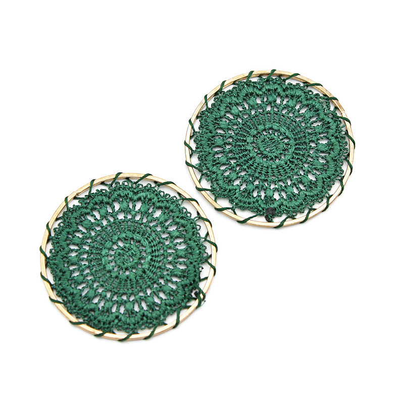 2 pendentifs dorés en dentelle tissée Rose brumeuse - TSP119