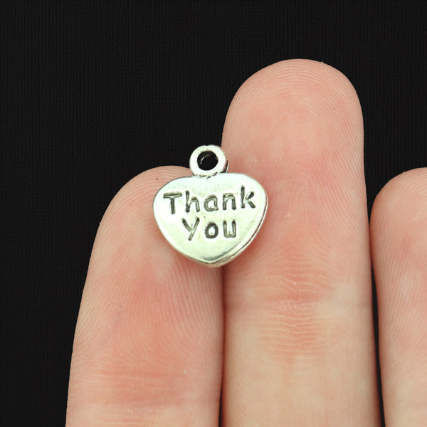 8 Thank You Heart Antique Silver Tone Charms - SC471
