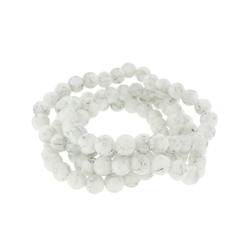 Round Imitation Gemstone Beads 8mm - White Marble - 1 Strand 105 Beads - BD2755