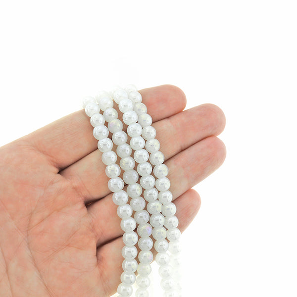 SALE Round Glass Beads 6mm - Electroplated White - 1 Strand 136 Beads - LBD2304