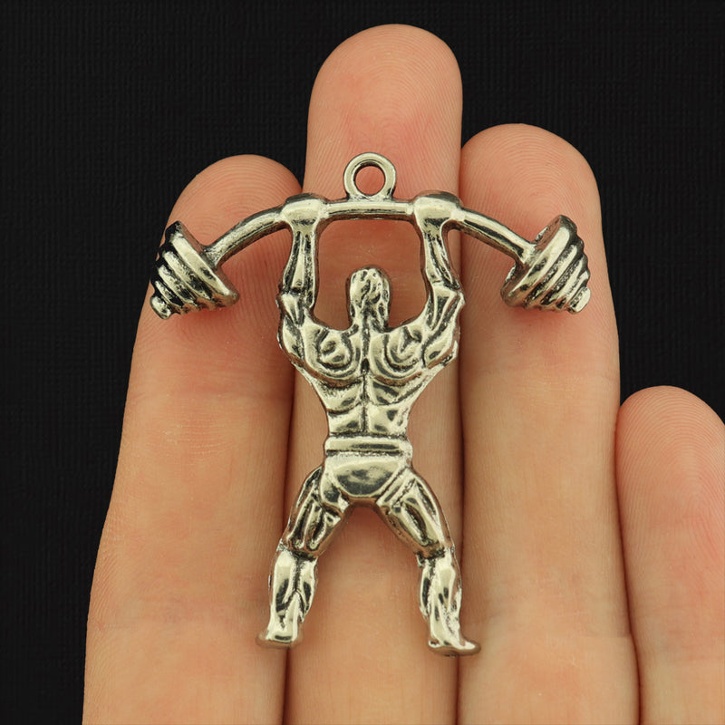 2 Weightlifter Antique Silver Tone Charms - SC1141
