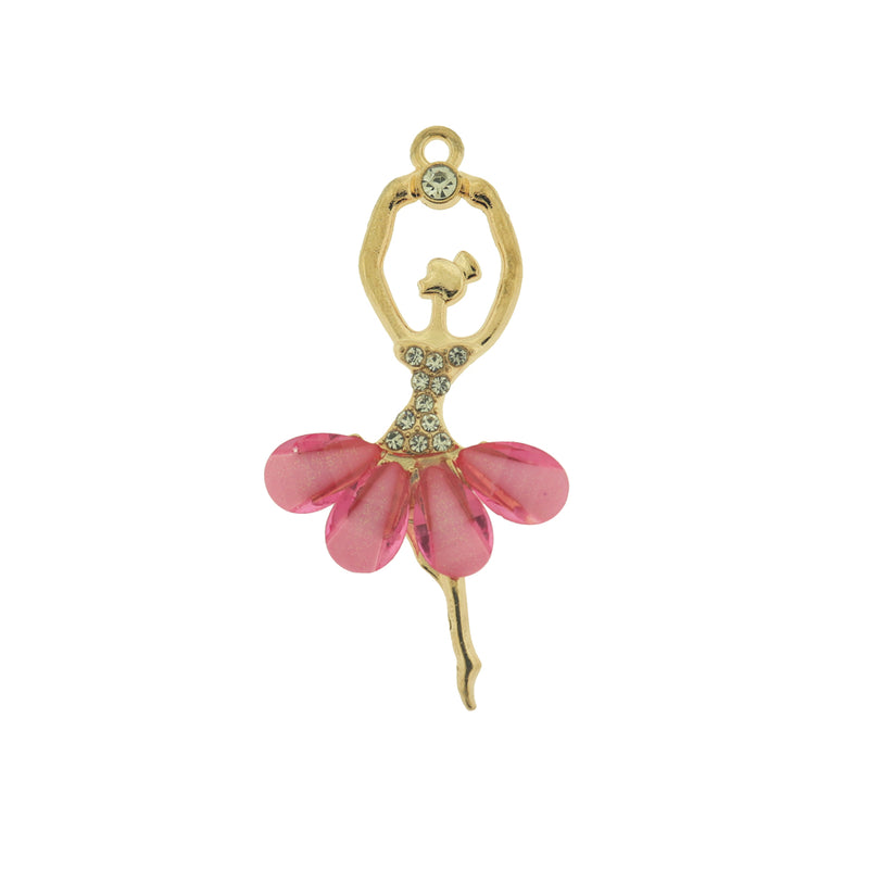 2 Ballerina with Pearl and Rhinestone Gold Tone Enamel Charms- E311