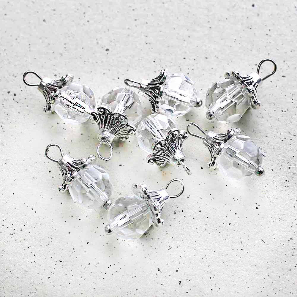 5 Birthstone Faceted Glass Silver Tone Charms - 8mm - Choose Your Birthstone!