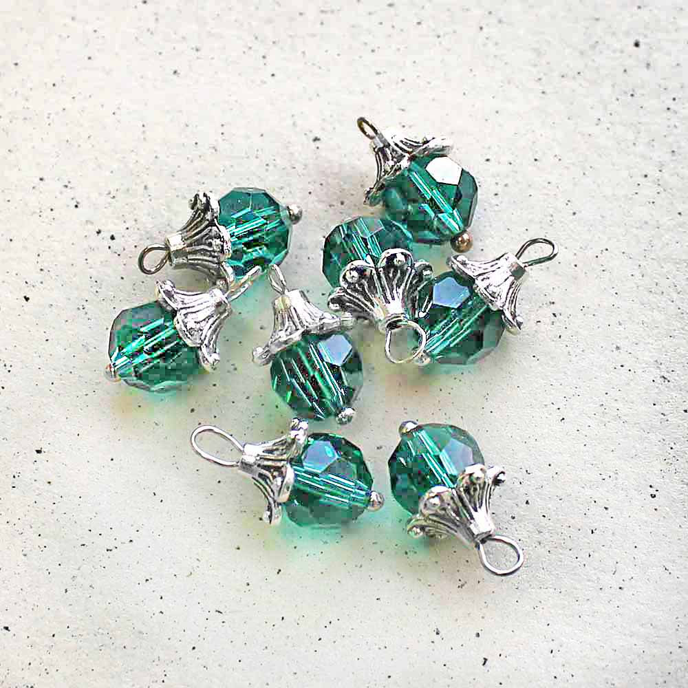 5 Birthstone Faceted Glass Silver Tone Charms - 8mm - Choose Your Birthstone!
