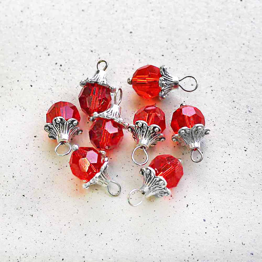 5 Birthstone Faceted Glass Silver Tone Charms - 8mm - Choose Your Birthstone!