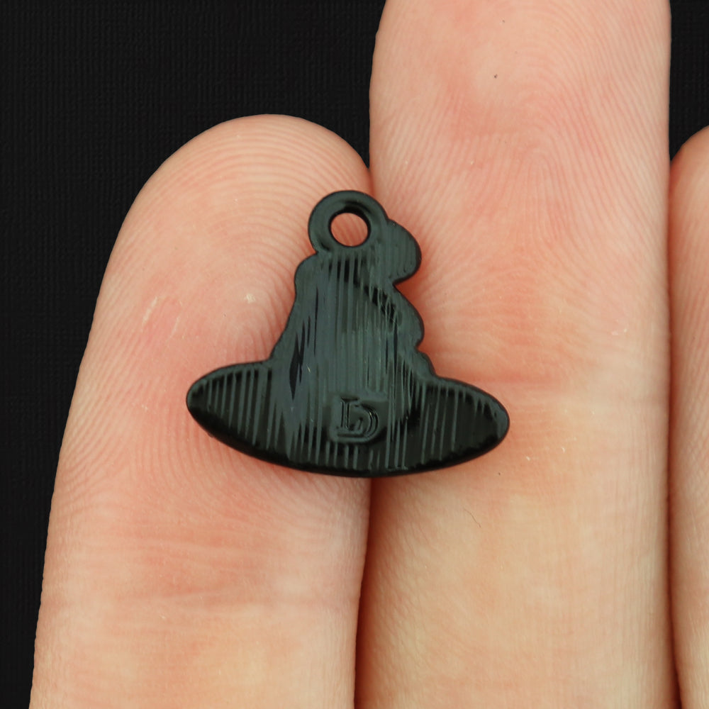 5 Blue Witch Hat Black Tone Enamel Charms - E135