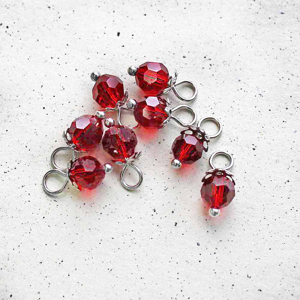 5 Faceted Glass Birthstone Silver Tone Charms - 6mm - Choose Your Birthstone!