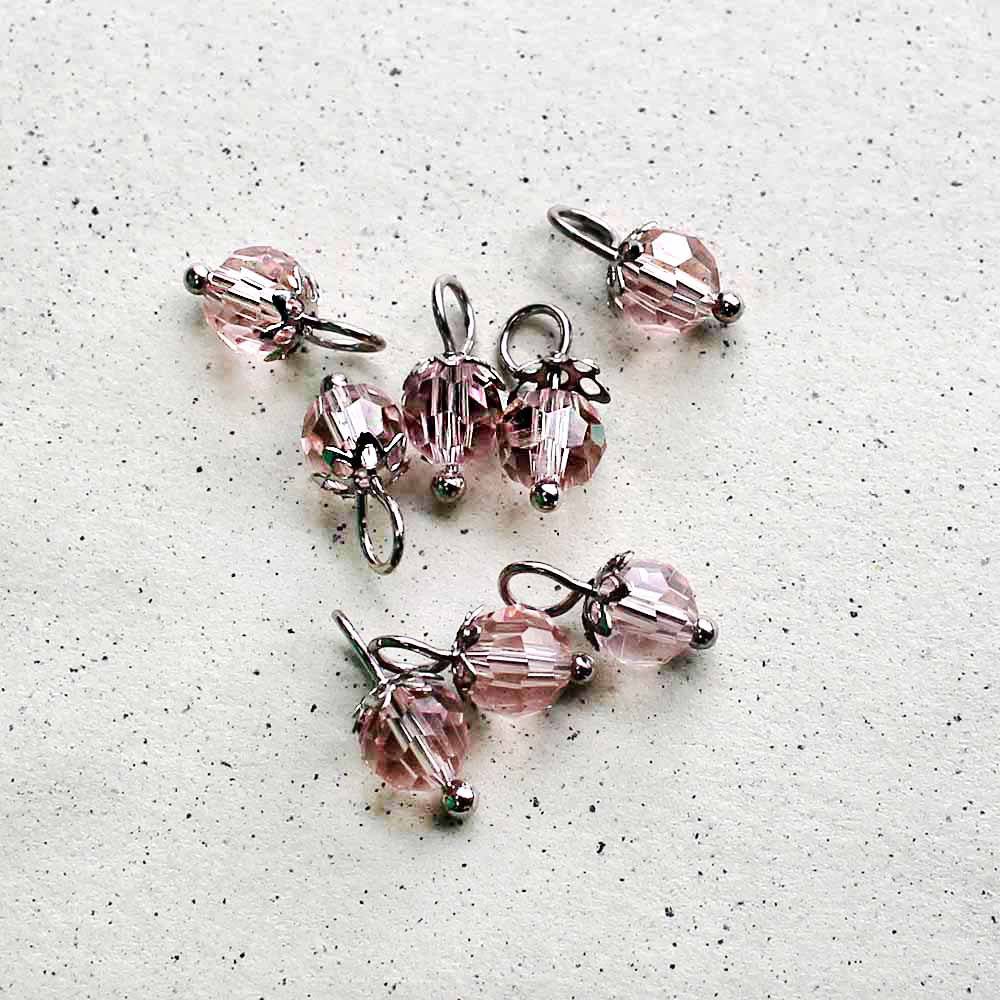 5 Faceted Glass Birthstone Silver Tone Charms - 6mm - Choose Your Birthstone!