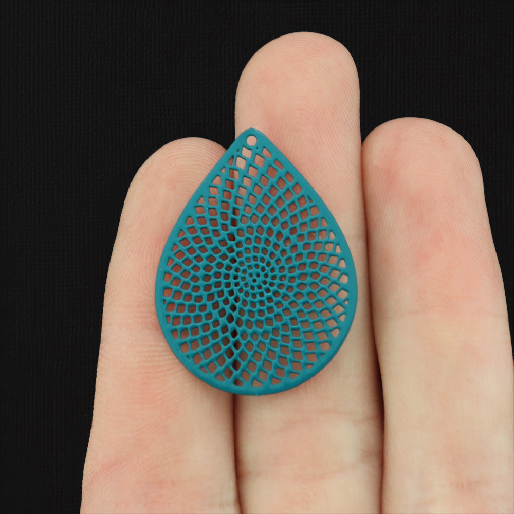 5 Filigree Teardrop Enamel Charms - Choose Your Color