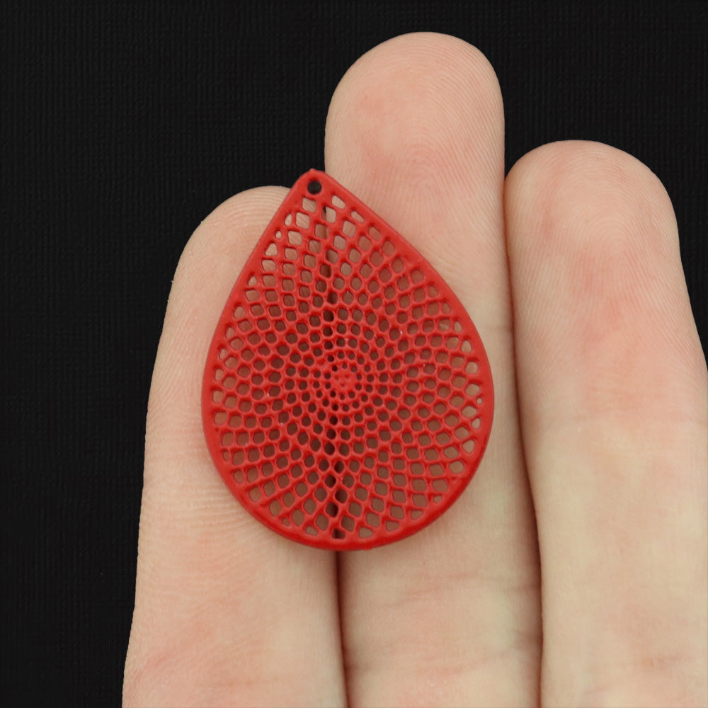 5 Filigree Teardrop Enamel Charms - Choose Your Color