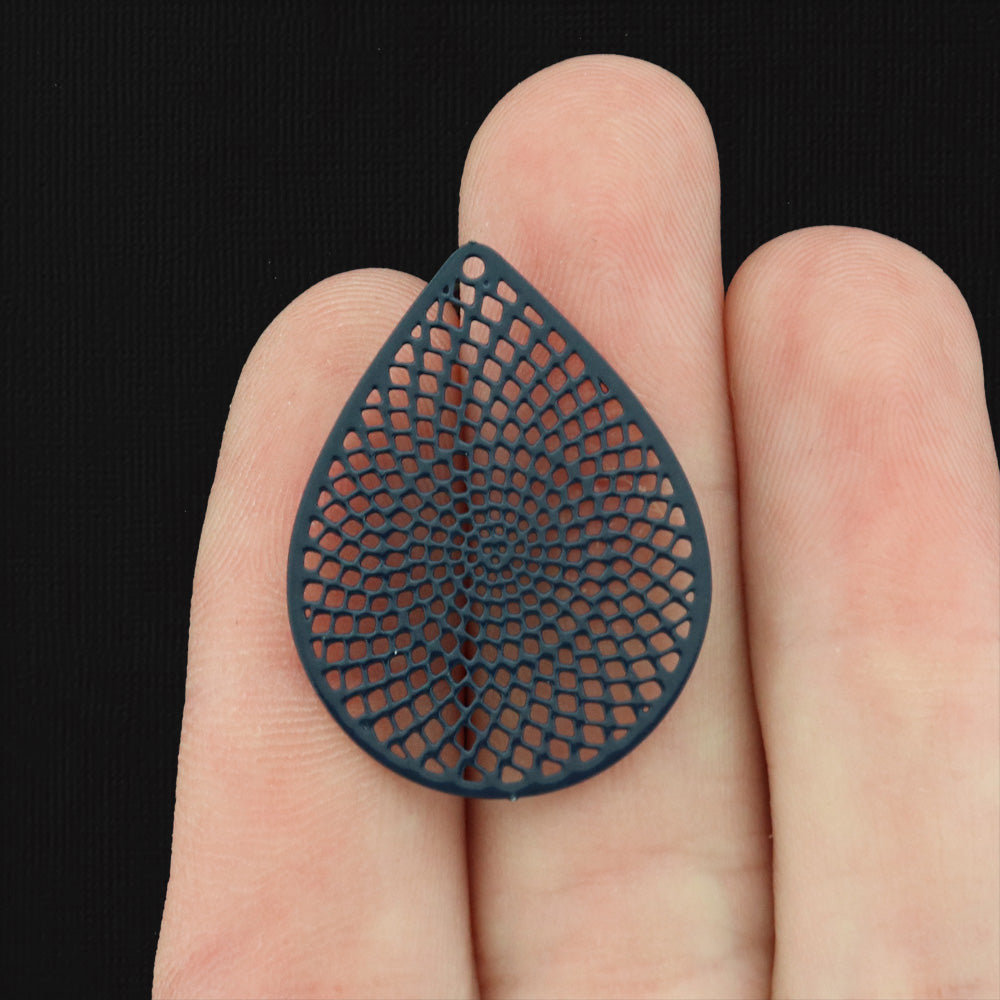 5 Filigree Teardrop Enamel Charms - Choose Your Color