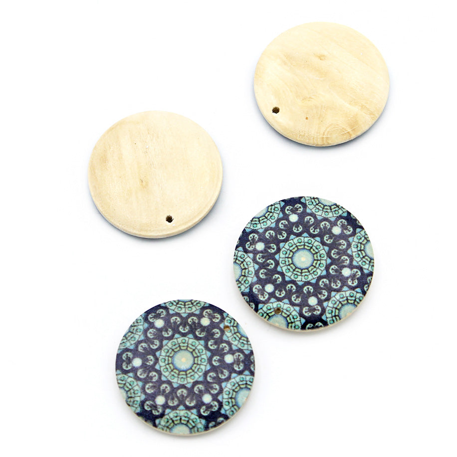 5 Mandela Printed Natural Wood Charms - Choose from 6 Designs! - 30mm