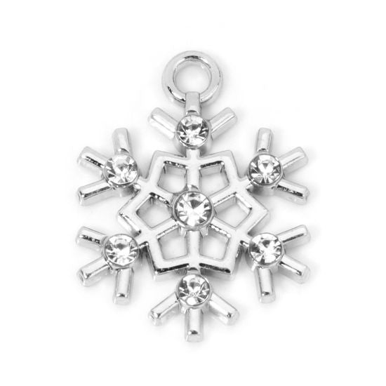 5 Snowflake Charms with Cubic Zirconia - Choose Your Tone!