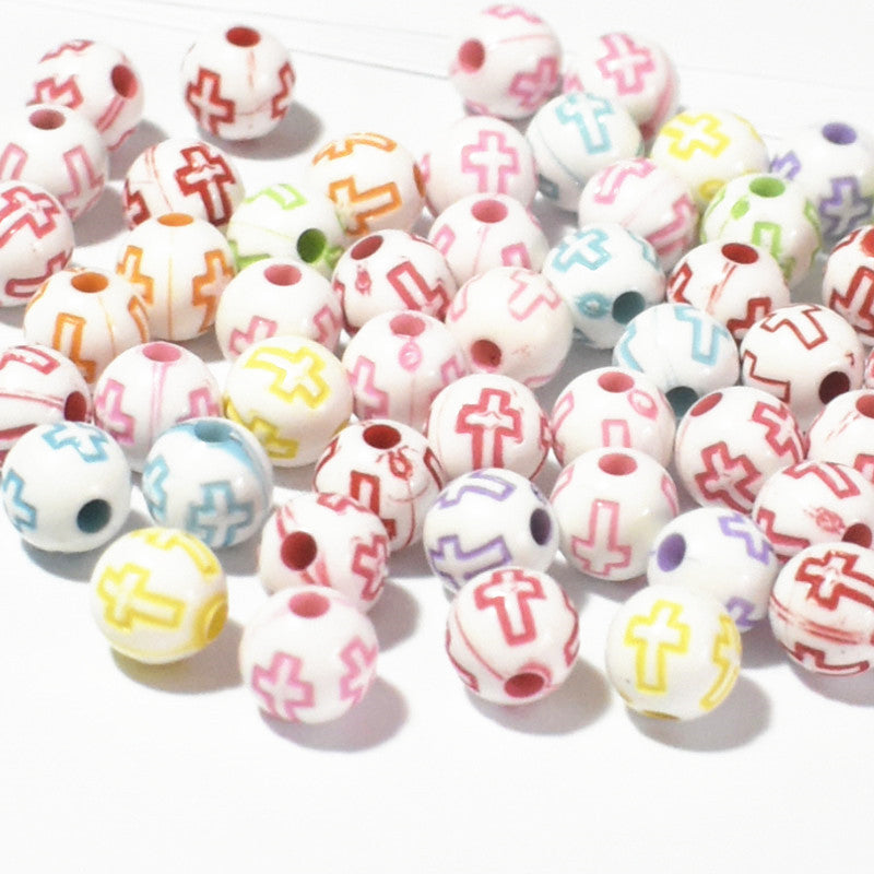 50 Cross Acrylic Beads Assorted Colors - BD078
