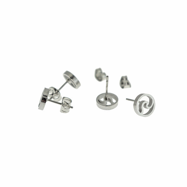 Stainless Steel Earrings - Wave Studs - 13mm x 8mm - 2 Pieces 1 Pair - ER072