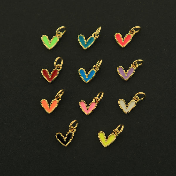 18k Gold Heart Charm - Enamel Pendant - 18k Gold Plated - Choose Your Color