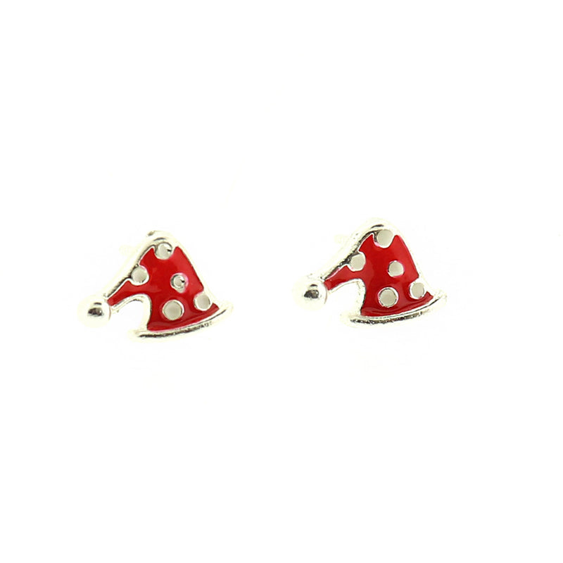 Christmas Brass Earrings - Santa Hat Studs - 10mm x 7mm - 2 Pieces 1 Pair - ER208