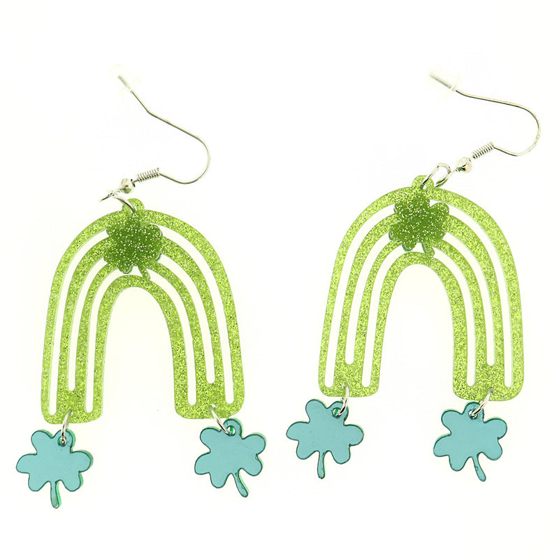 Acrylic St. Patricks Day Rainbow Earrings - Silver Tone French Hook Style - 2 Pieces 1 Pair - ER271