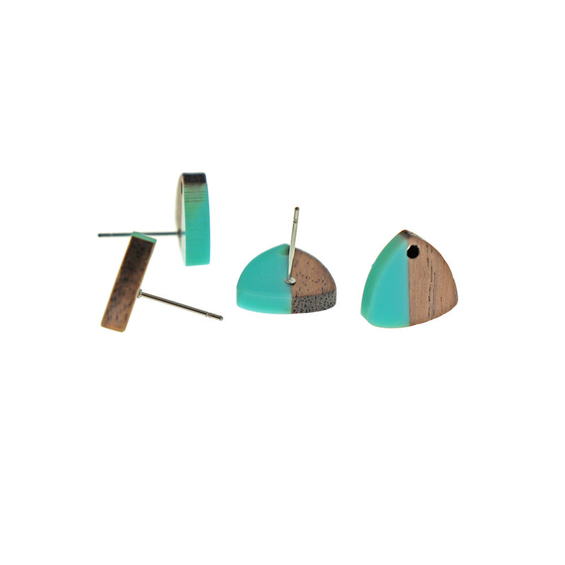 Wood Stainless Steel Earrings - Resin Triangle Studs - 1 Pair - 16 Colors!