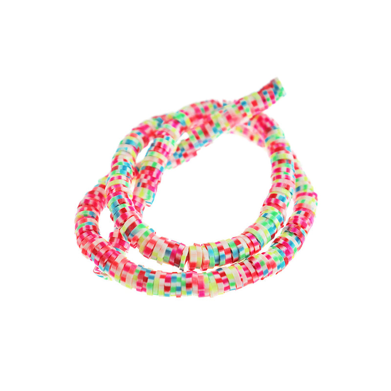 Heishi Polymer Clay Beads 6mm x 1.5mm - Rainbow Glow in The Dark - 1 Strand 300 Beads - BD2808