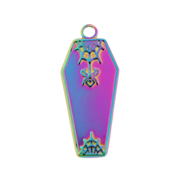 2 Coffin Rainbow Electroplated Stainless Steel Charms - SSP055