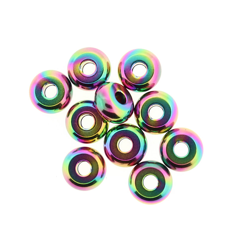 Rainbow Electroplated Stainless Steel Spacer Metal Beads 9.5mm x 5mm - Rainbow Electroplated - 5 Beads - MT001