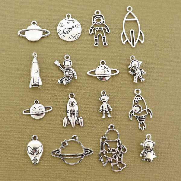 Astronomy Charm Collection Antique Silver Tone 16 Different Charms - COL376H