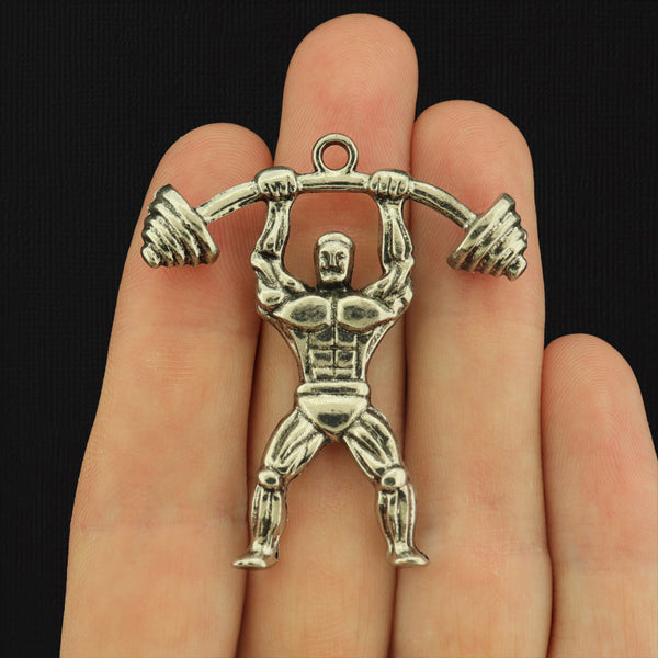 2 Weightlifter Antique Silver Tone Charms - SC1141