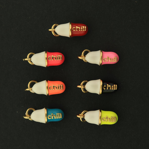 18k Gold Chill Pill Charm - 3D Enamel Pendant - 18k Gold Plated - Choose Your Color