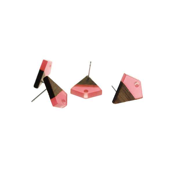 Wood Stainless Steel Earrings - Pink Resin Kite Studs - 16mm x 15mm - 2 Pieces 1 Pair - ER740