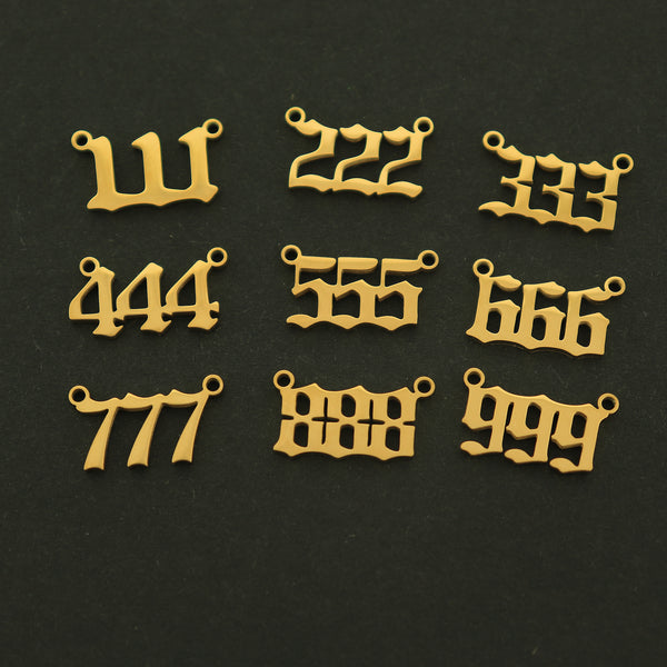 18k Gold Angel Number Connector Charm - Stainless Steel Pendant - 18k Gold Plated - Choose Your Number