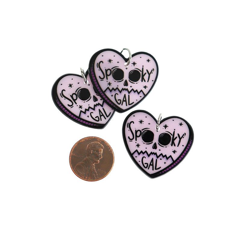 2 Spooky Gal Heart Acrylic Charms - K082