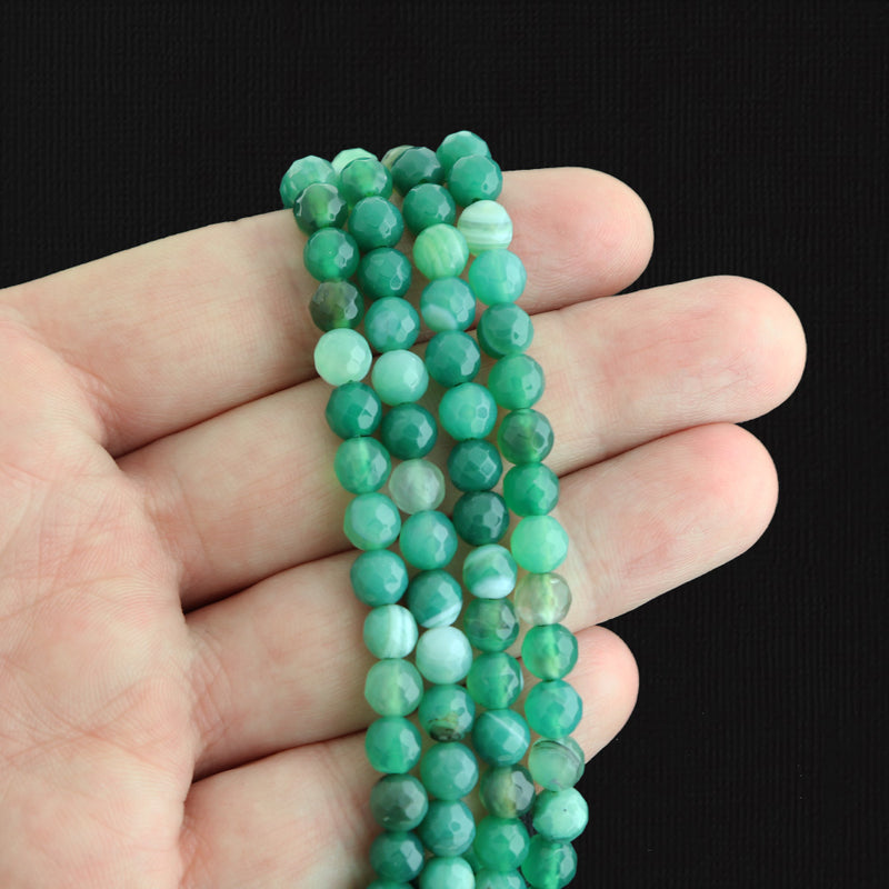 Faceted Natural Agate Beads 6mm - Dyed Green - 1 Strand 62 Beads - BD1779