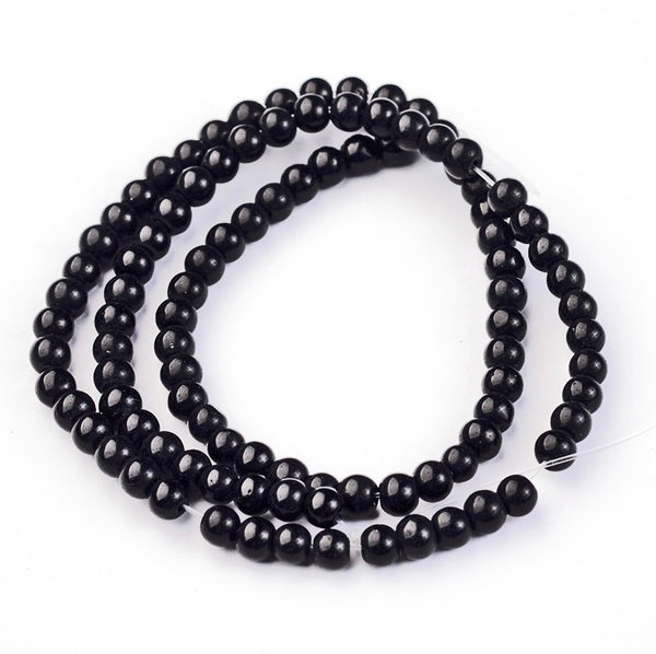 SALE Round Glass Beads 4mm x 3mm - Midnight Black - 1 Strand 98 Beads - LBD288