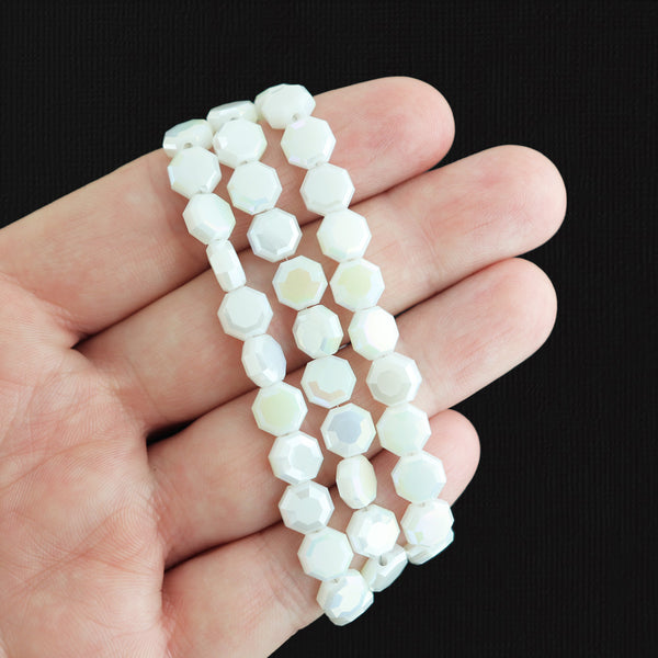 Faceted Glass Beads 7mm - Electroplated Creamy White - 1 Strand 72 Beads - BD2040