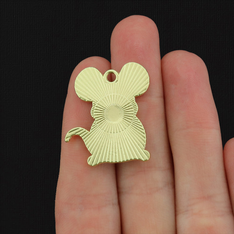 Mouse with Cheese Gold Tone Enamel Charm - E429