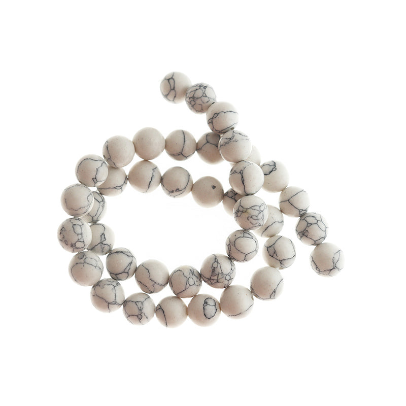 Round Imitation Howlite Beads 10mm - White with Grey Marble - 1 Strand 50 Beads - BD2805