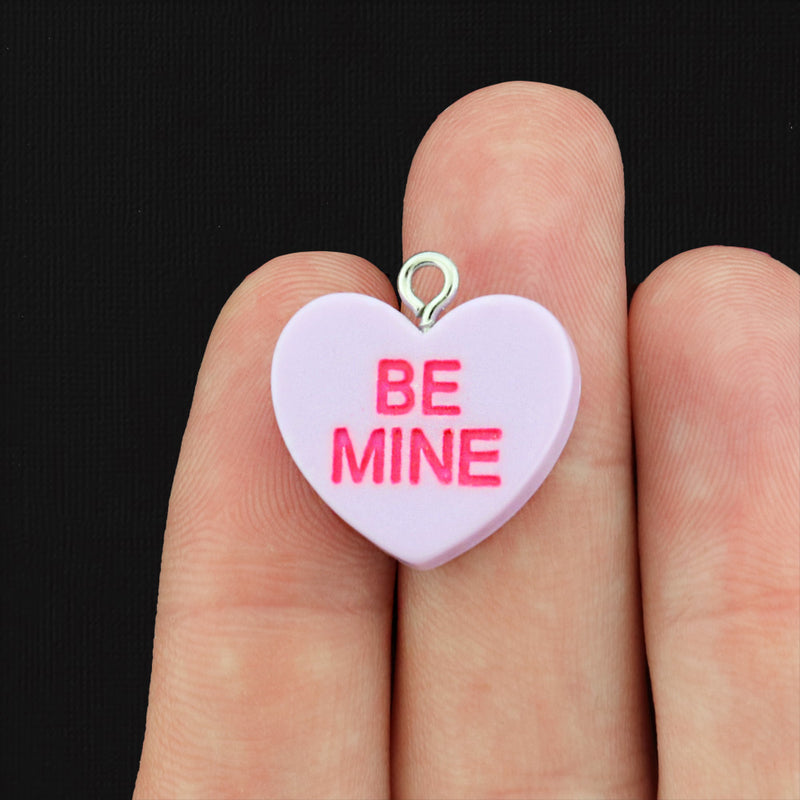 4 Assorted Color "Be Mine" Candy Heart Resin Charms - K347