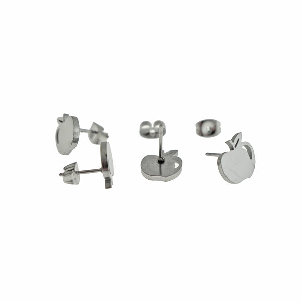 Stainless Steel Earrings - Apple Studs - 10mm x 9mm - 1 Pair - Choose Your Tone!