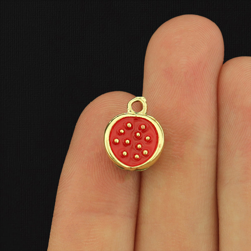 Watermelon Fruit Gold Tone Enamel Charm - E751