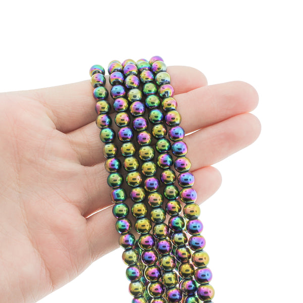 SALE Round Glass Beads 6mm - Electroplated Rainbow - 1 Strand 62 Beads - LBD1429