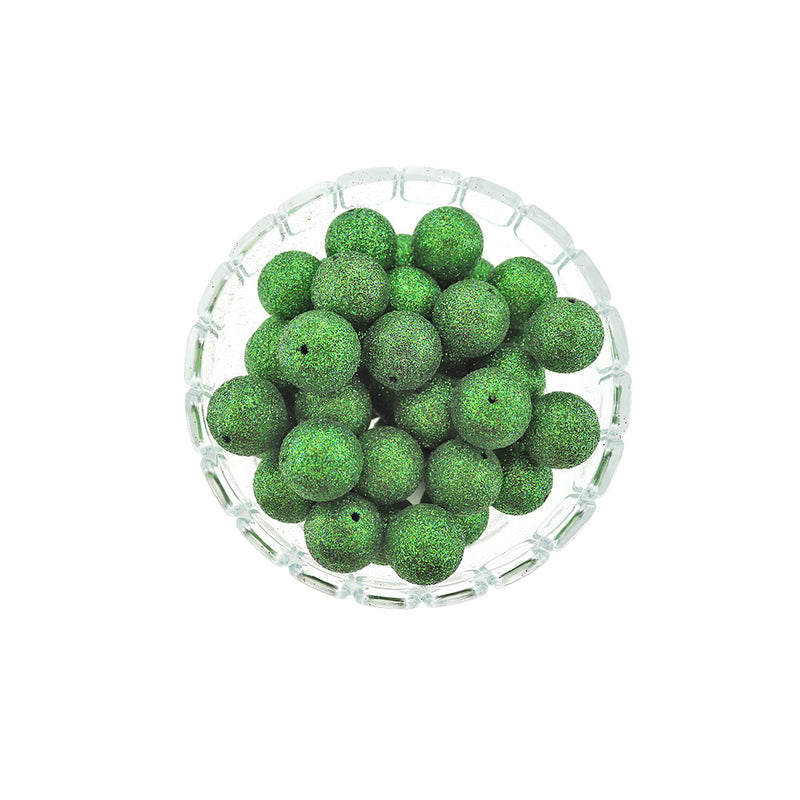 SALE Round Acrylic Beads 20mm - Glitter Green - 10 Beads - LBD2178