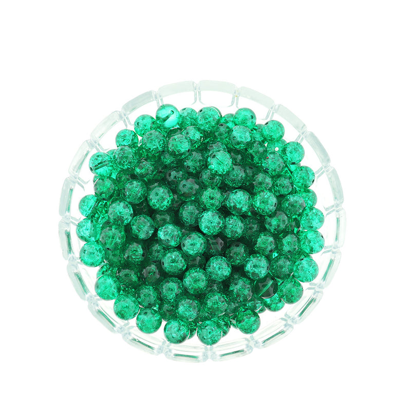 SALE Round Acrylic Beads 10mm - Green Crackle - 25 Beads - LBD1923