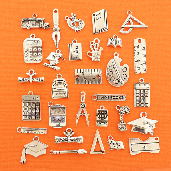 Graduate Charm Collection Antique Silver Tone 30 Different Charms - COL413H