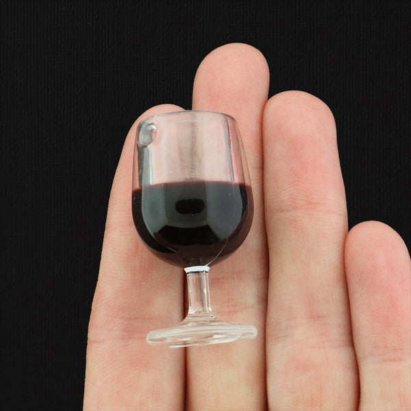 2 Red Wine Glass Resin Charms 3D - K355